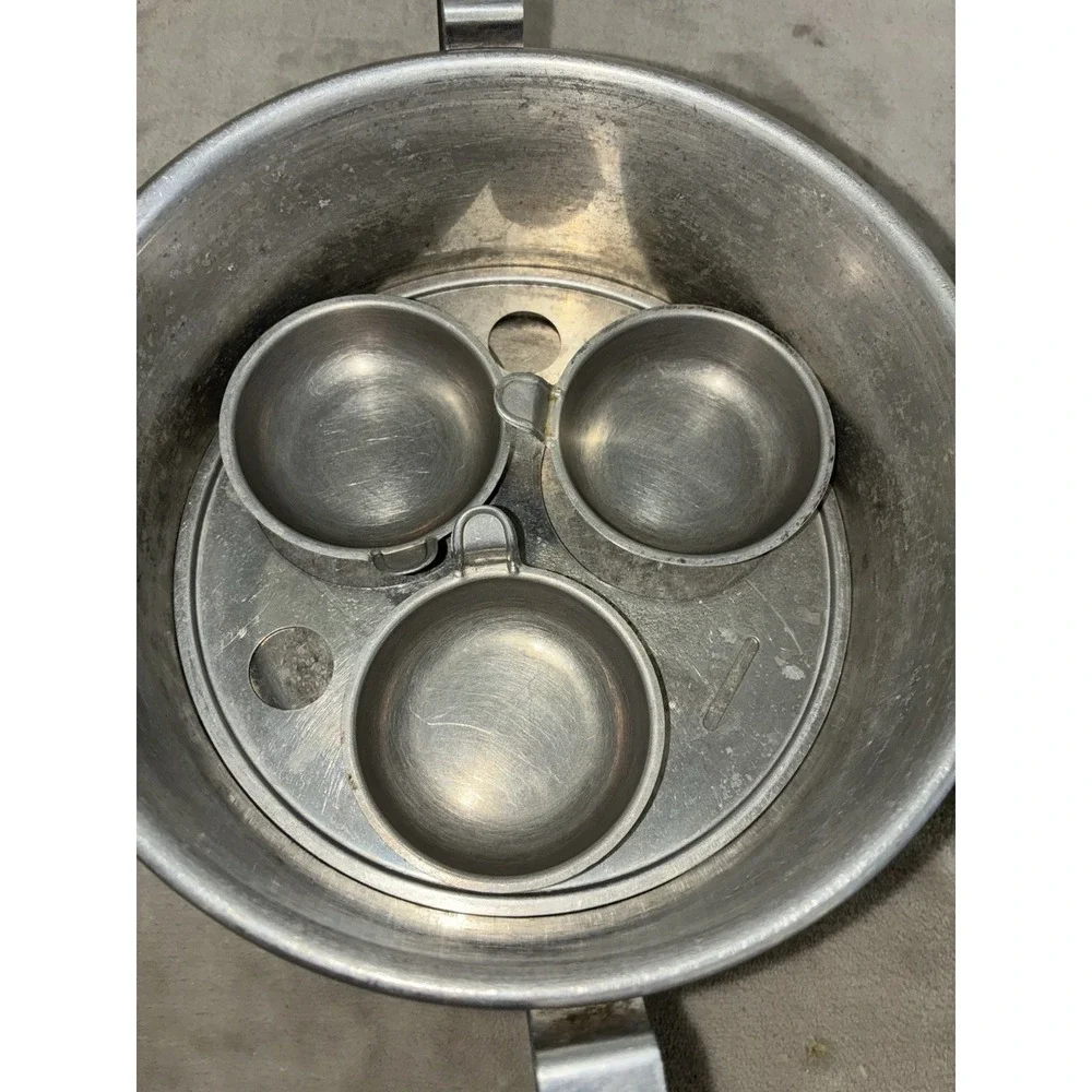 Viko Aluminum 3 Egg Poaching Dish Floral Engraved Made in USA Vintage